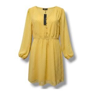 Allegra K Yellow Swiss Dot Long Sleeve Lined Dress – Plus Size 1X, NWT